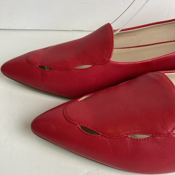 Cole Haan Leah Skimmer Pointed Toe Scallop Cut-outs Flats Sz 11 Tango Red Office - Picture 2 of 16